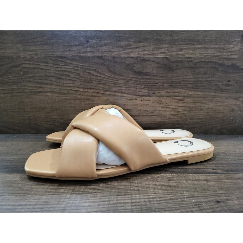 Journee Collection Women's Carlotta Slide Sandals Tan Leather 7.5 New